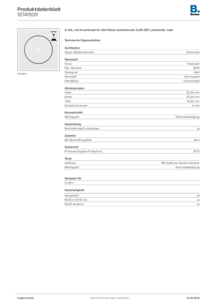 Bild Berker Produktdatenblatt 16741909 | Hager Deutschland