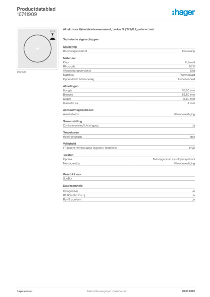 Afbeelding Hager Productdatablad 16741909 | Hager Nederland