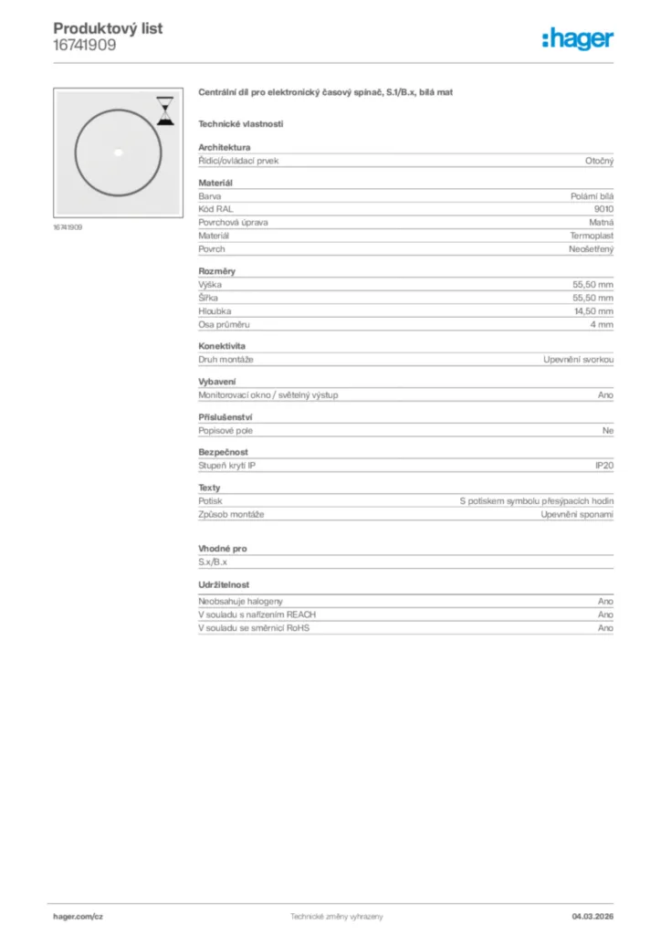 Obrázek Hager Product data sheet 16741909 | Hager
