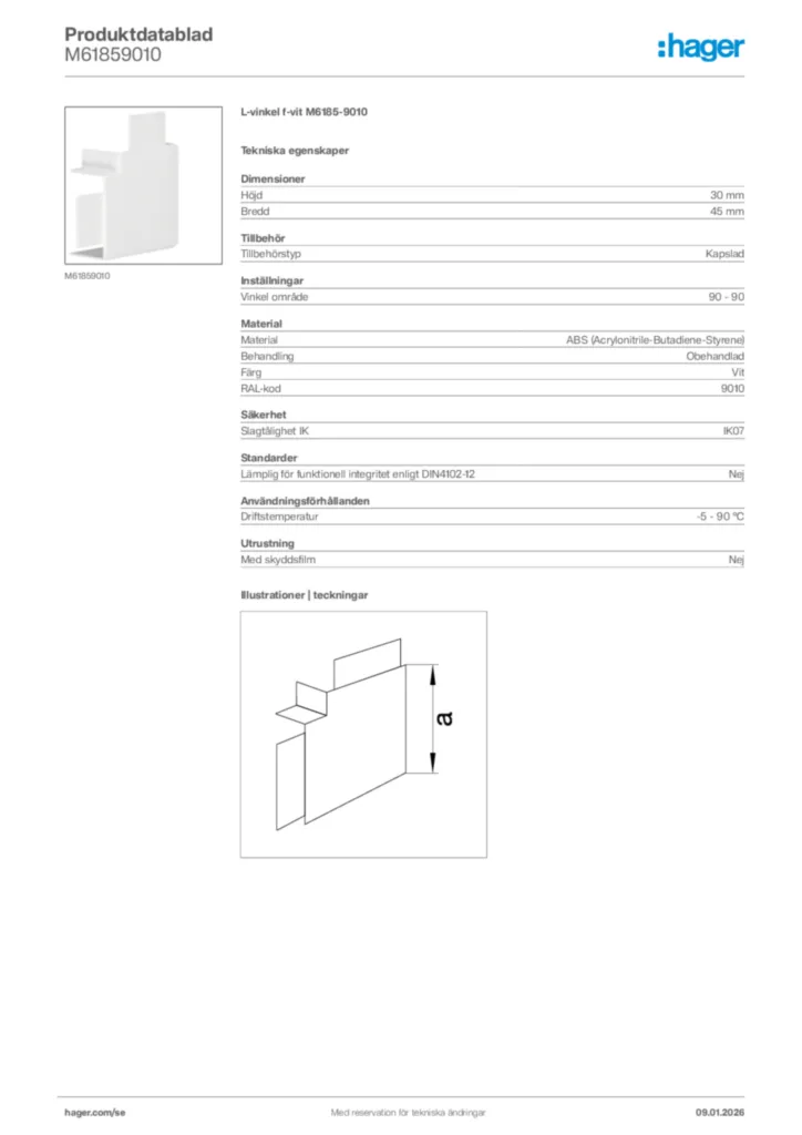 Bild Hager Produktdatablad M61859010 | Hager Sverige