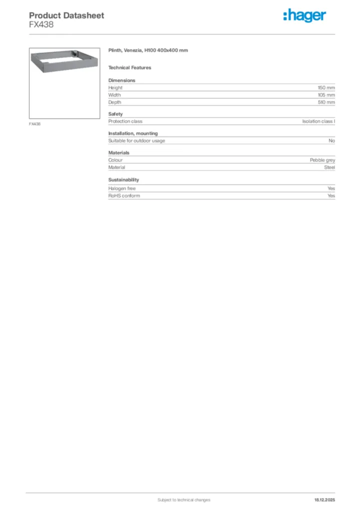 Image Hager Product data sheet FX438  | Hager Africa