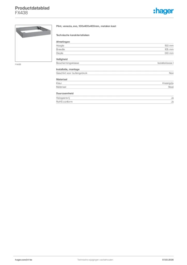 Afbeelding Hager Productdatablad FX438 | Hager Belgium