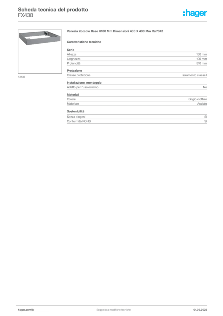 Immagine Hager Scheda tecnica del prodotto FX438 | Hager Italia