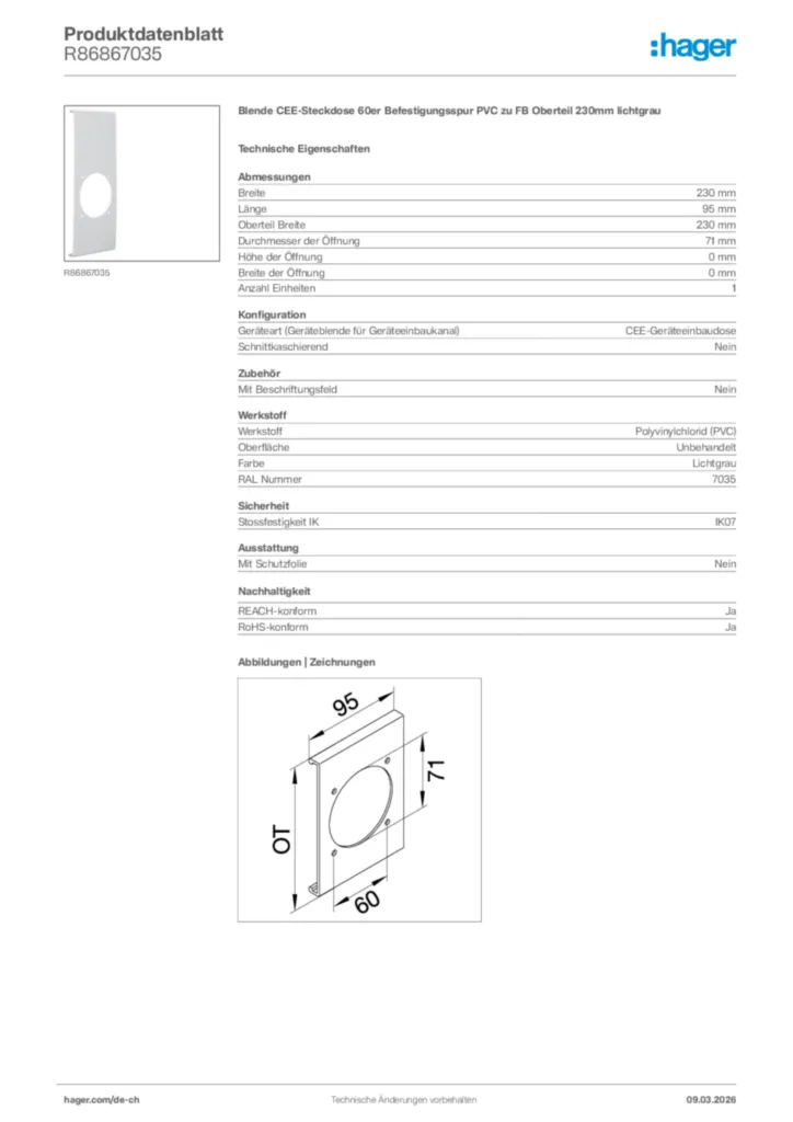 Bild Hager Produktdatenblatt R86867035 | Hager Schweiz