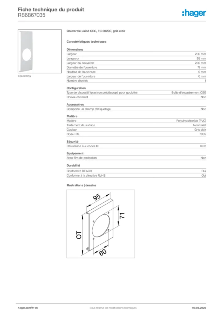 Image Hager Fiche technique du produit R86867035 | Hager Suisse