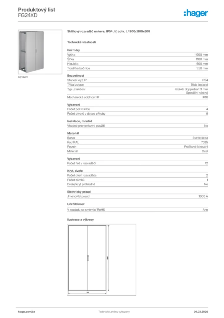 Obrázek Hager Product data sheet FG24XD | Hager