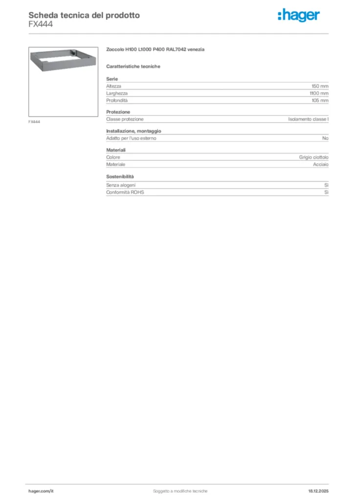 Immagine Hager Scheda tecnica del prodotto FX444 | Hager Italia