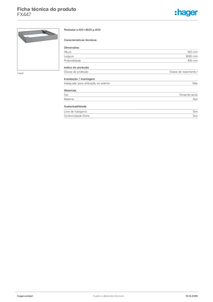 Imagem Hager Ficha técnica do produto FX447 | Hager Portugal