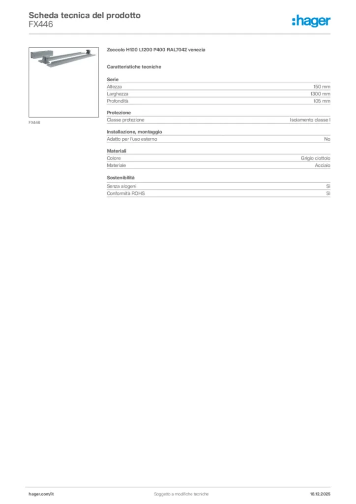 Immagine Hager Scheda tecnica del prodotto FX446 | Hager Italia