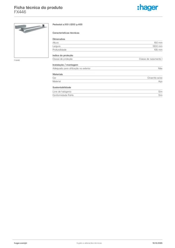 Imagem Hager Ficha técnica do produto FX446 | Hager Portugal