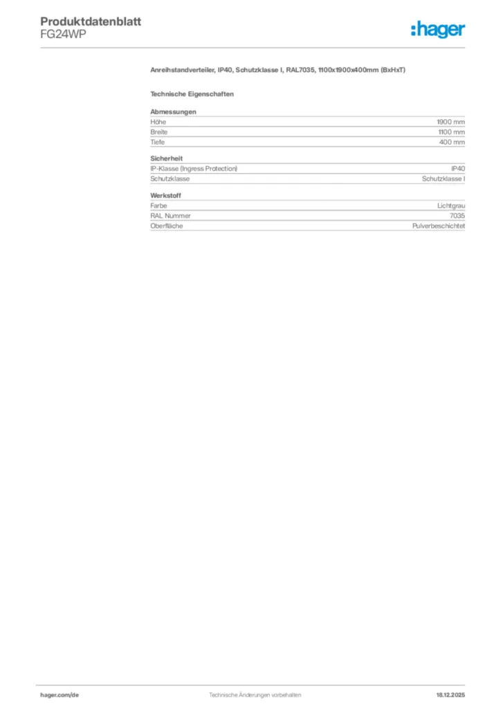 Bild Hager Produktdatenblatt FG24WP | Hager Deutschland