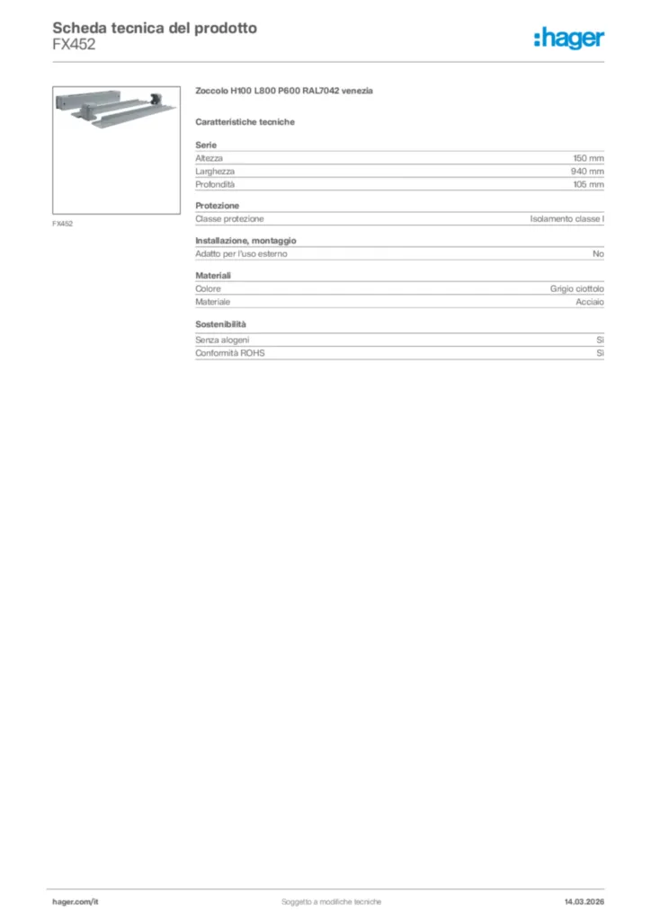 Immagine Hager Scheda tecnica del prodotto FX452 | Hager Italia