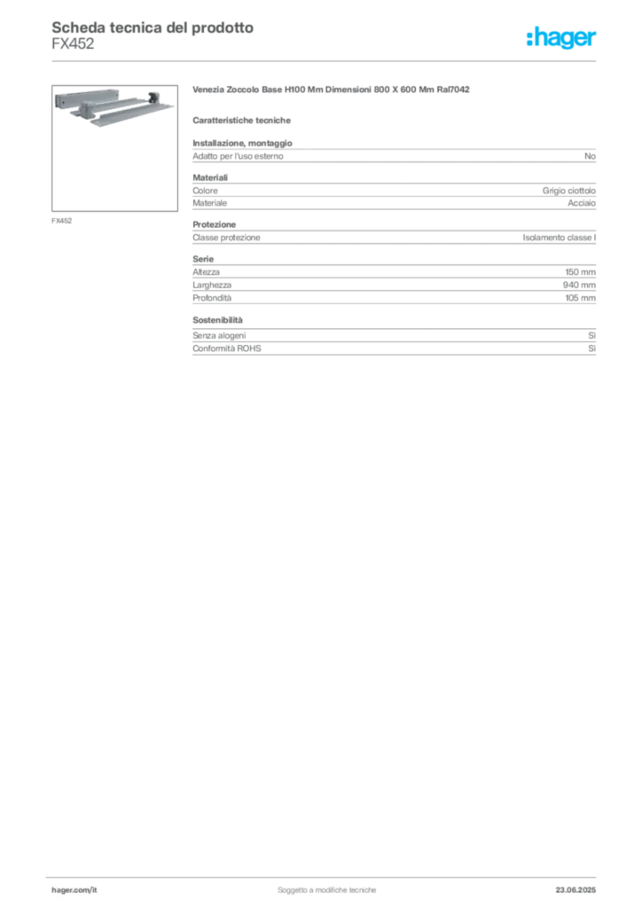 Immagine Hager Scheda tecnica del prodotto FX452 | Hager Italia