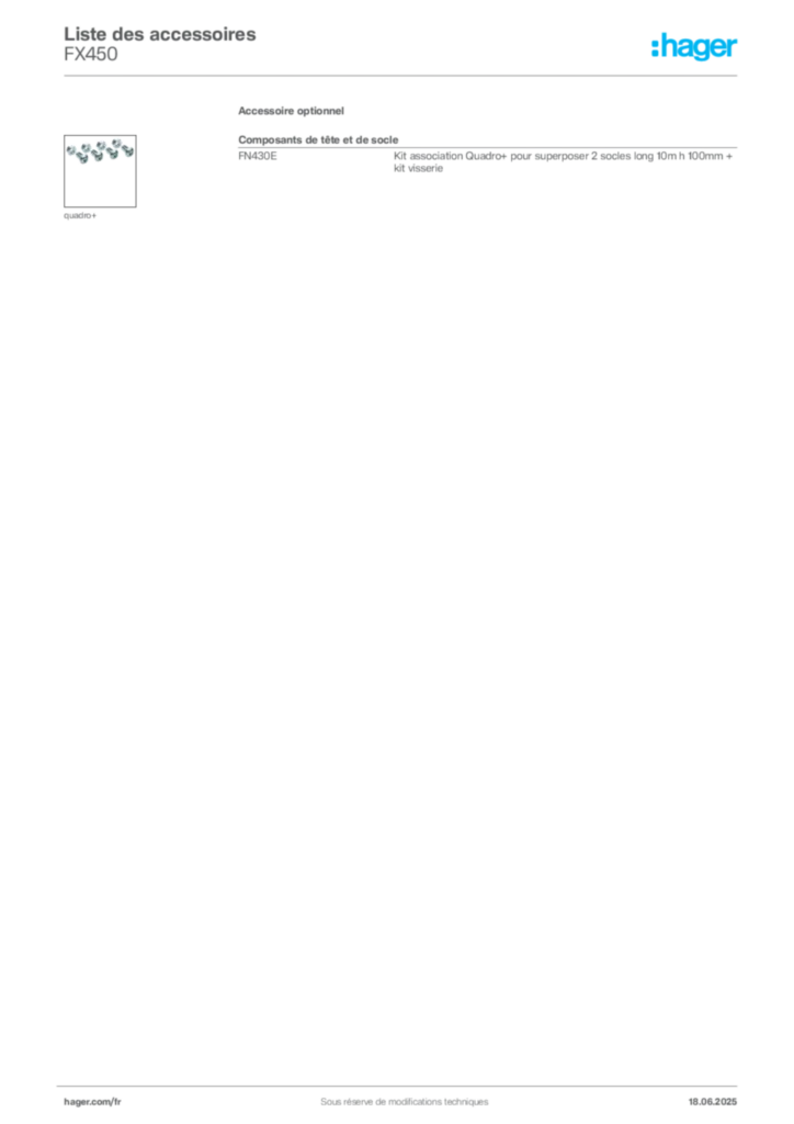 Image Hager Fiche technique du produit FX450 | Hager France