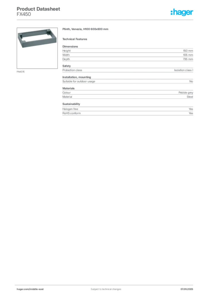 Image Hager Product data sheet FX450  | Hager