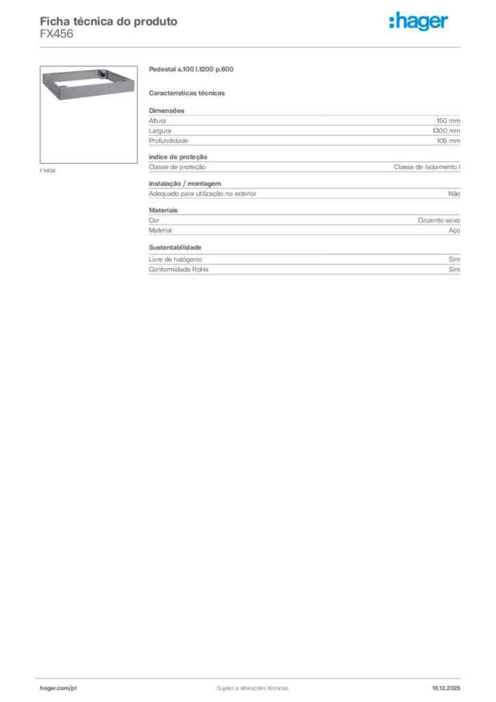 Imagem Hager Ficha técnica do produto FX456 | Hager Portugal