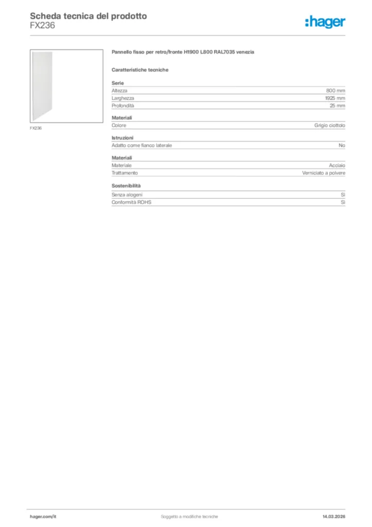 Immagine Hager Scheda tecnica del prodotto FX236 | Hager Italia