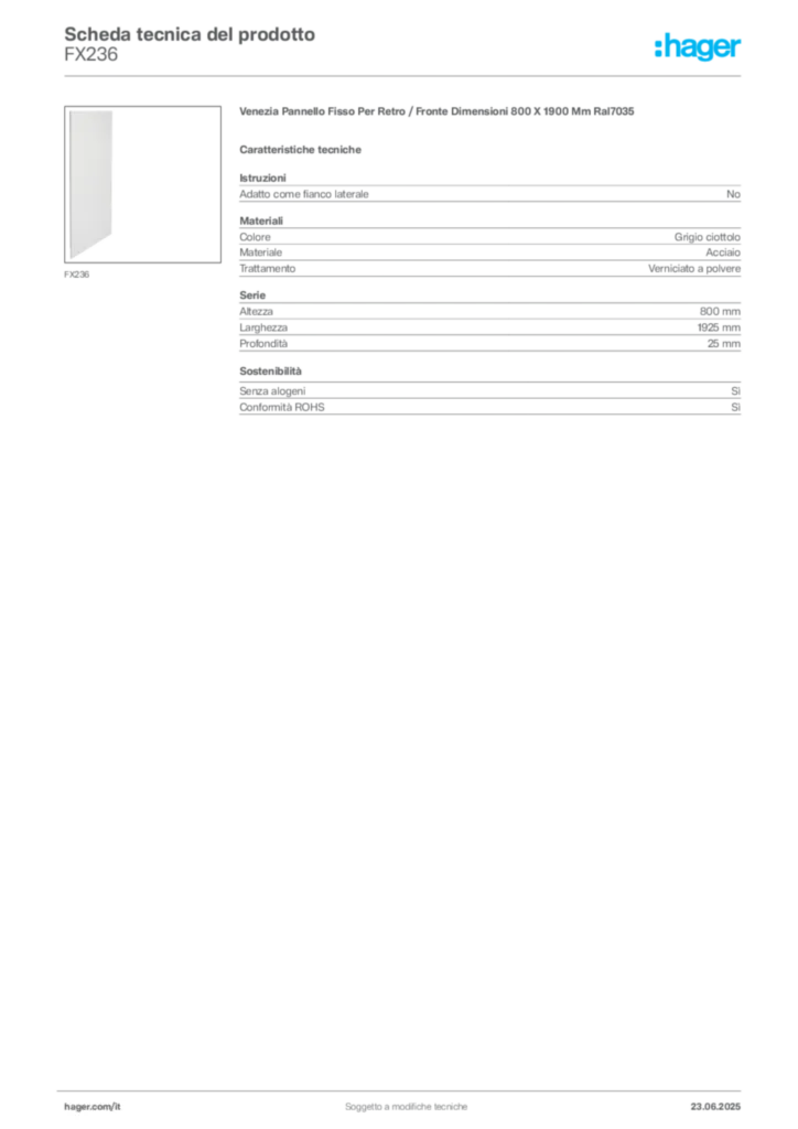 Immagine Hager Scheda tecnica del prodotto FX236 | Hager Italia