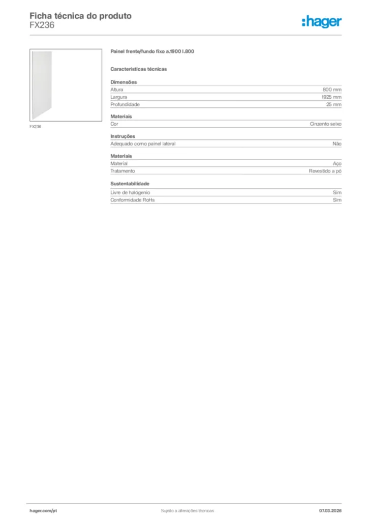 Imagem Hager Ficha técnica do produto FX236 | Hager Portugal