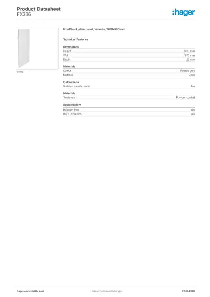Image Hager Product data sheet FX236  | Hager