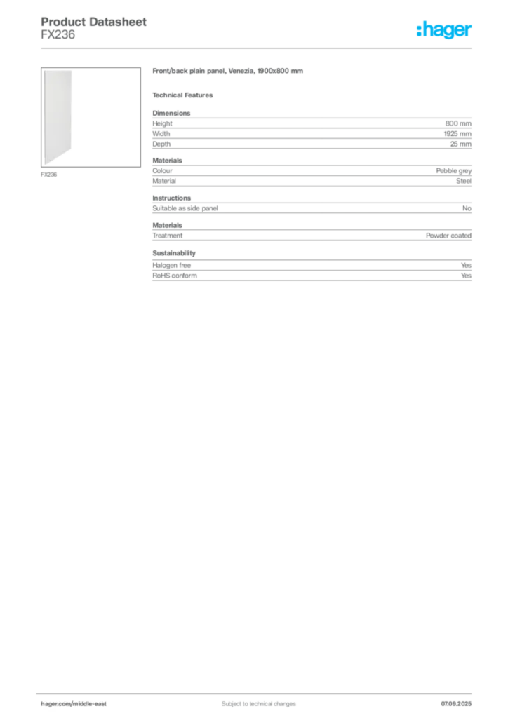 Image Hager Product data sheet FX236  | Hager