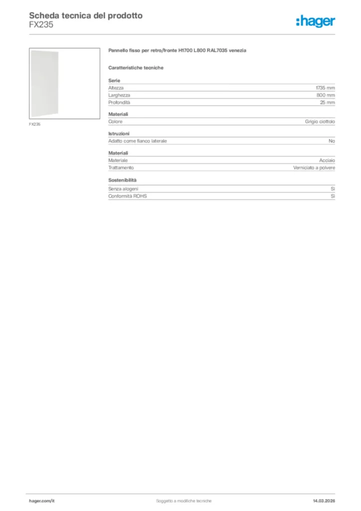 Immagine Hager Scheda tecnica del prodotto FX235 | Hager Italia