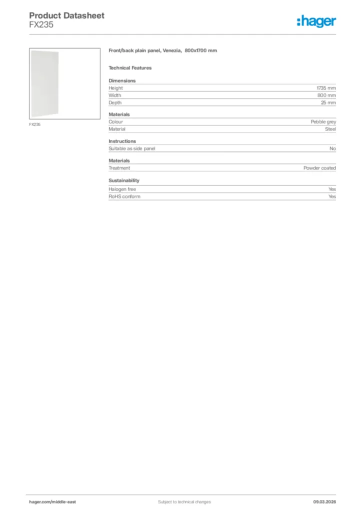 Image Hager Product data sheet FX235  | Hager