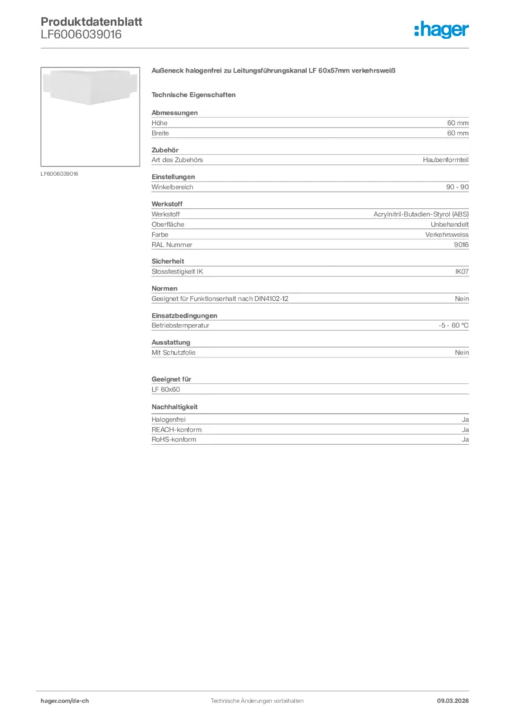 Bild Hager Produktdatenblatt LF6006039016 | Hager Schweiz