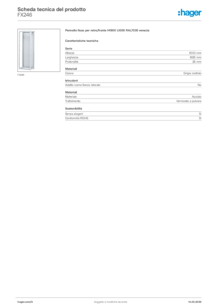 Immagine Hager Scheda tecnica del prodotto FX246 | Hager Italia