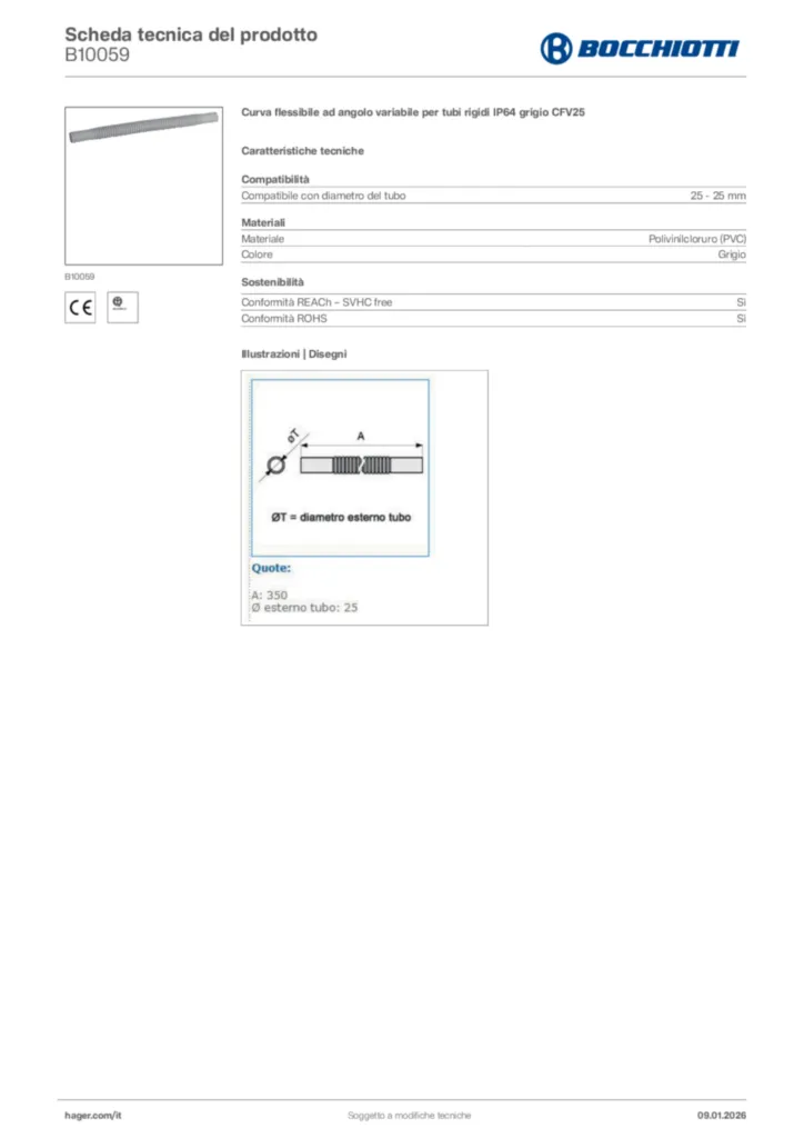 Immagine Bocchiotti Scheda tecnica del prodotto B10059 | Hager Italia