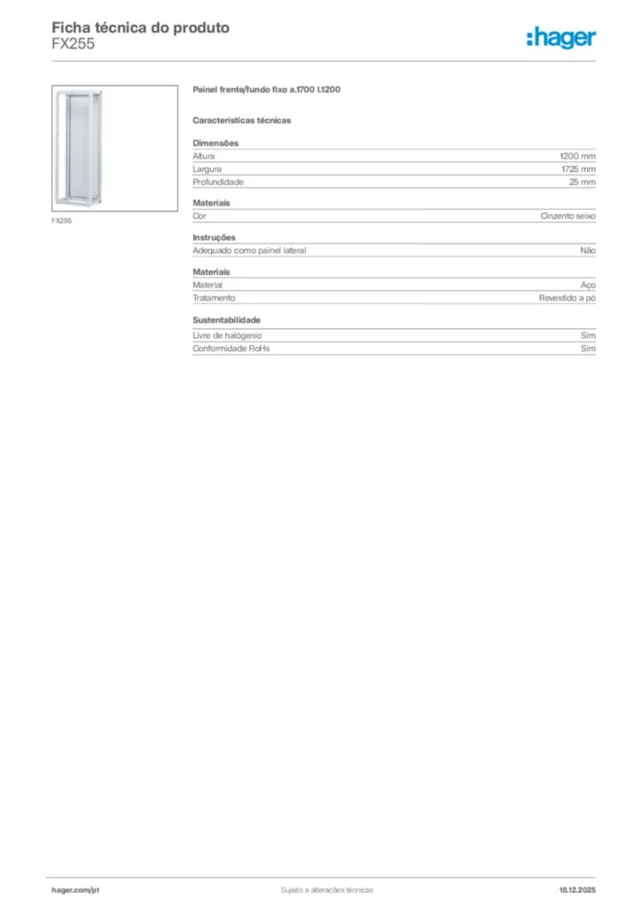 Imagem Hager Ficha técnica do produto FX255 | Hager Portugal