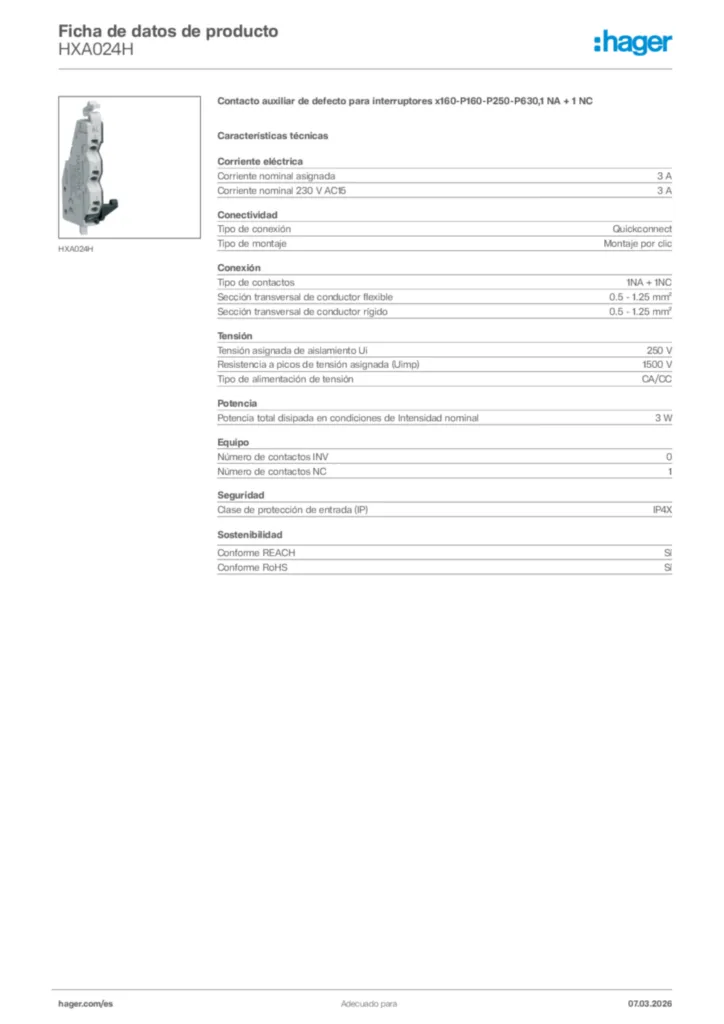 Imagen Hager Ficha de datos de producto HXA024H | Hager España