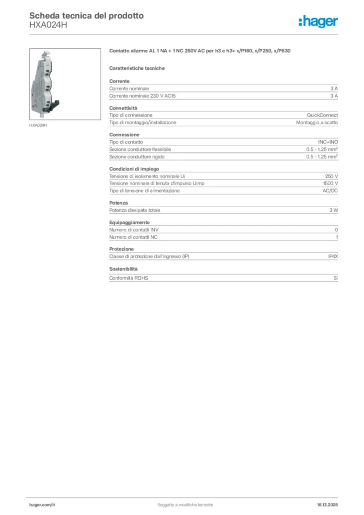 Immagine Hager Scheda tecnica del prodotto HXA024H | Hager Italia