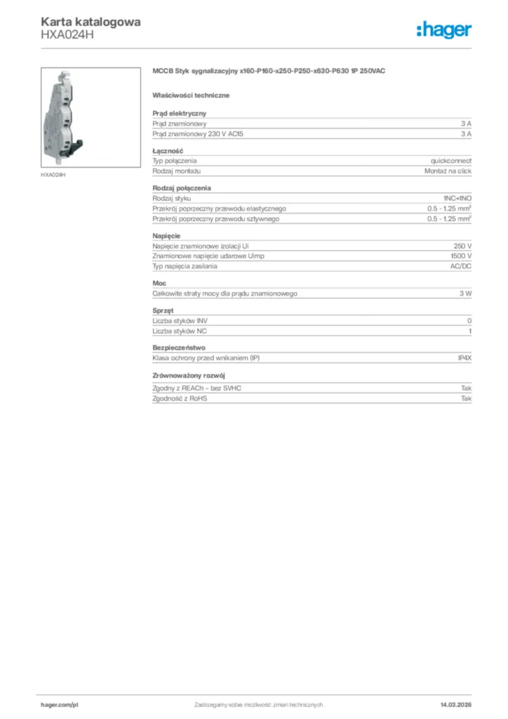 Zdjęcie Hager Karta katalogowa HXA024H | Hager Polska