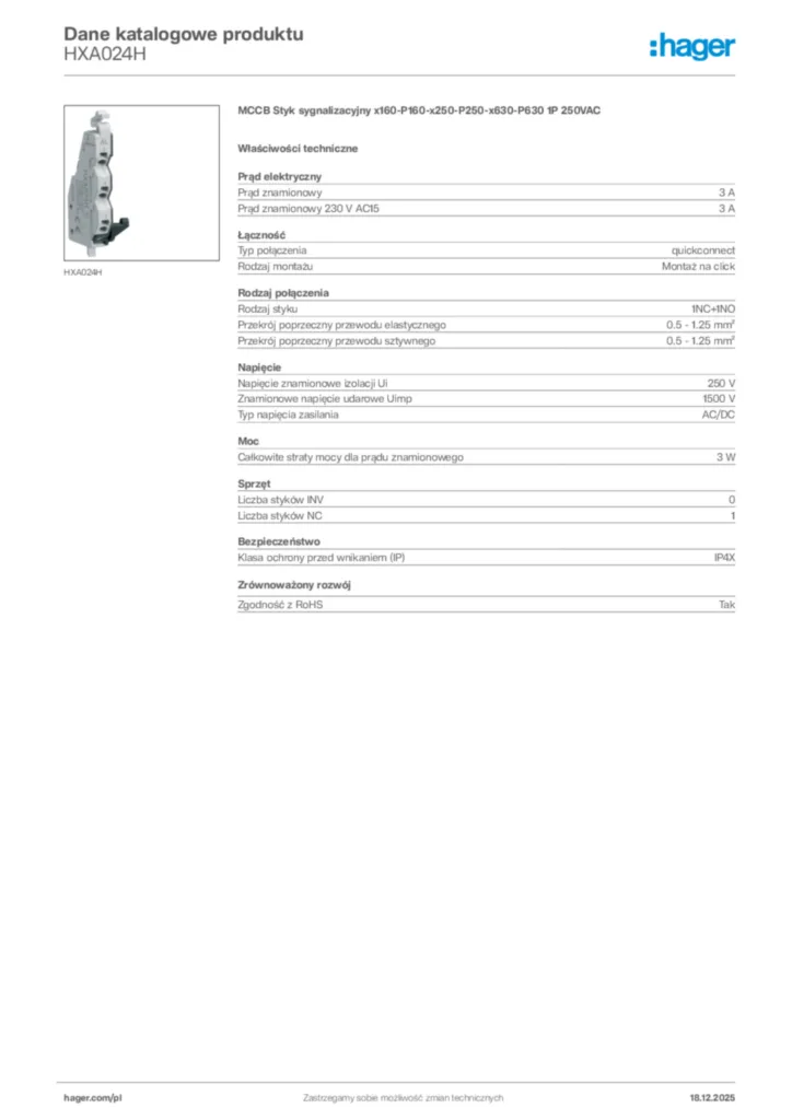 Zdjęcie Hager Karta katalogowa HXA024H | Hager Polska