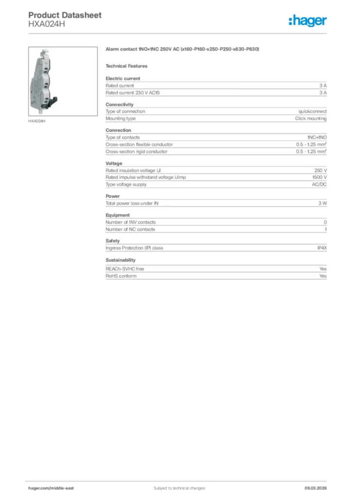 Image Hager Product data sheet HXA024H  | Hager