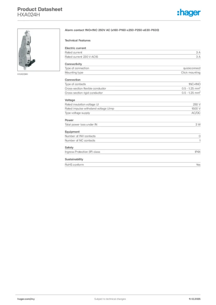 Image Hager Product data sheet HXA024H  | Hager