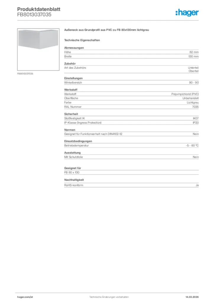 Bild Hager Produktdatenblatt FB8013037035 | Hager Deutschland