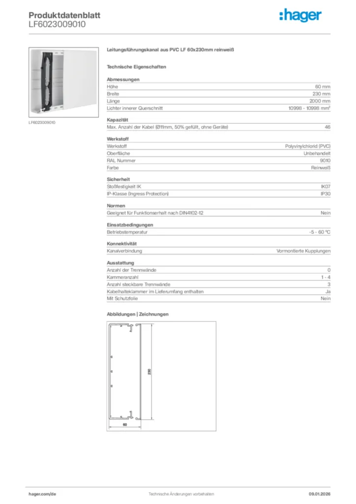 Bild Hager Produktdatenblatt LF6023009010 | Hager Deutschland