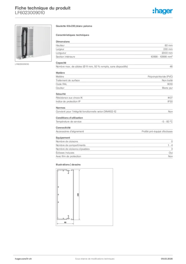 Image Hager Fiche technique du produit LF6023009010 | Hager Suisse