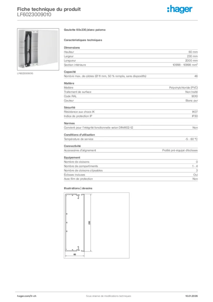 Image Hager Fiche technique du produit LF6023009010 | Hager Suisse