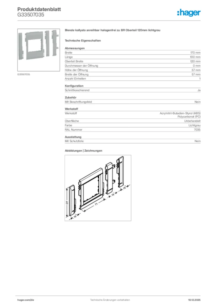 Bild Hager Produktdatenblatt G33507035 | Hager Deutschland