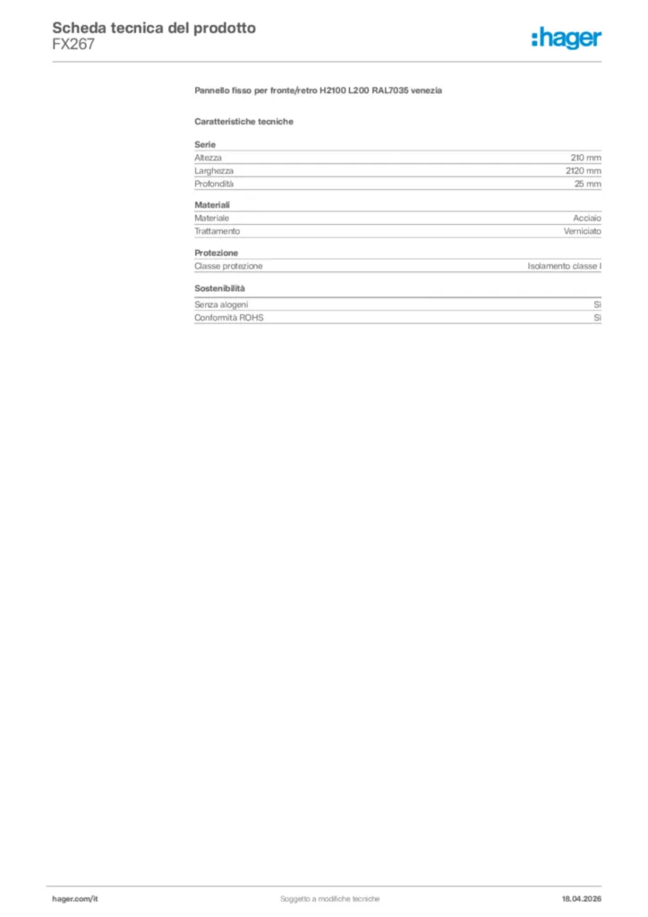 Immagine Hager Scheda tecnica del prodotto FX267 | Hager Italia