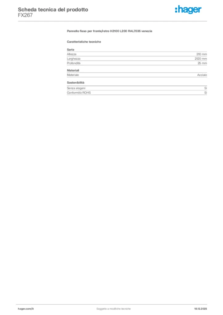 Immagine Hager Scheda tecnica del prodotto FX267 | Hager Italia