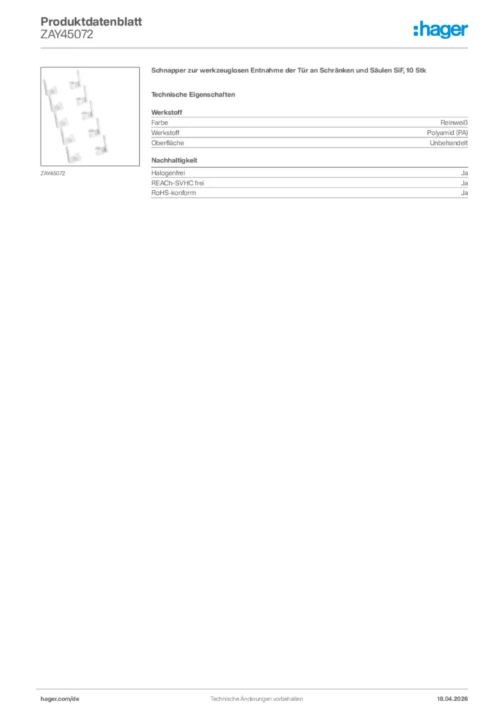 Bild Hager Produktdatenblatt ZAY45072 | Hager Deutschland