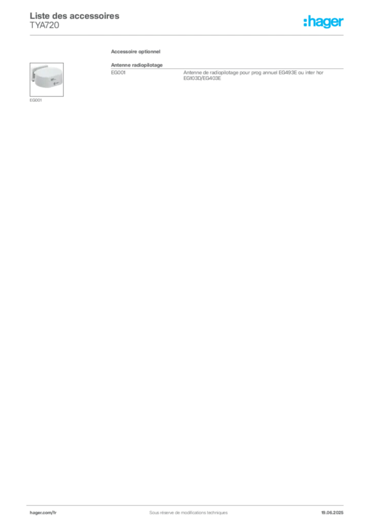 Image Hager Fiche technique du produit TYA720 | Hager France