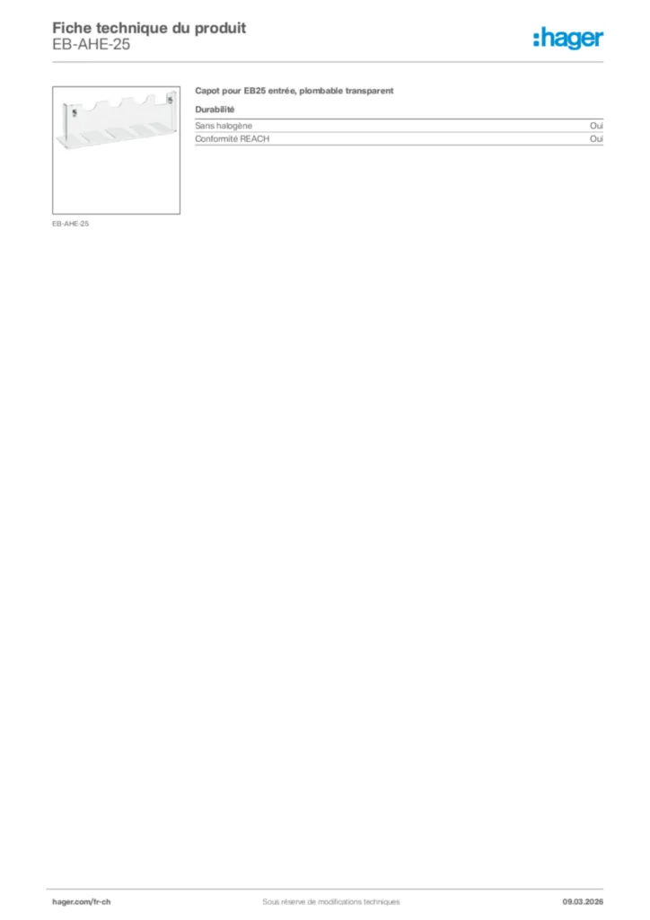 Image Hager Fiche technique du produit EB-AHE-25 | Hager Suisse