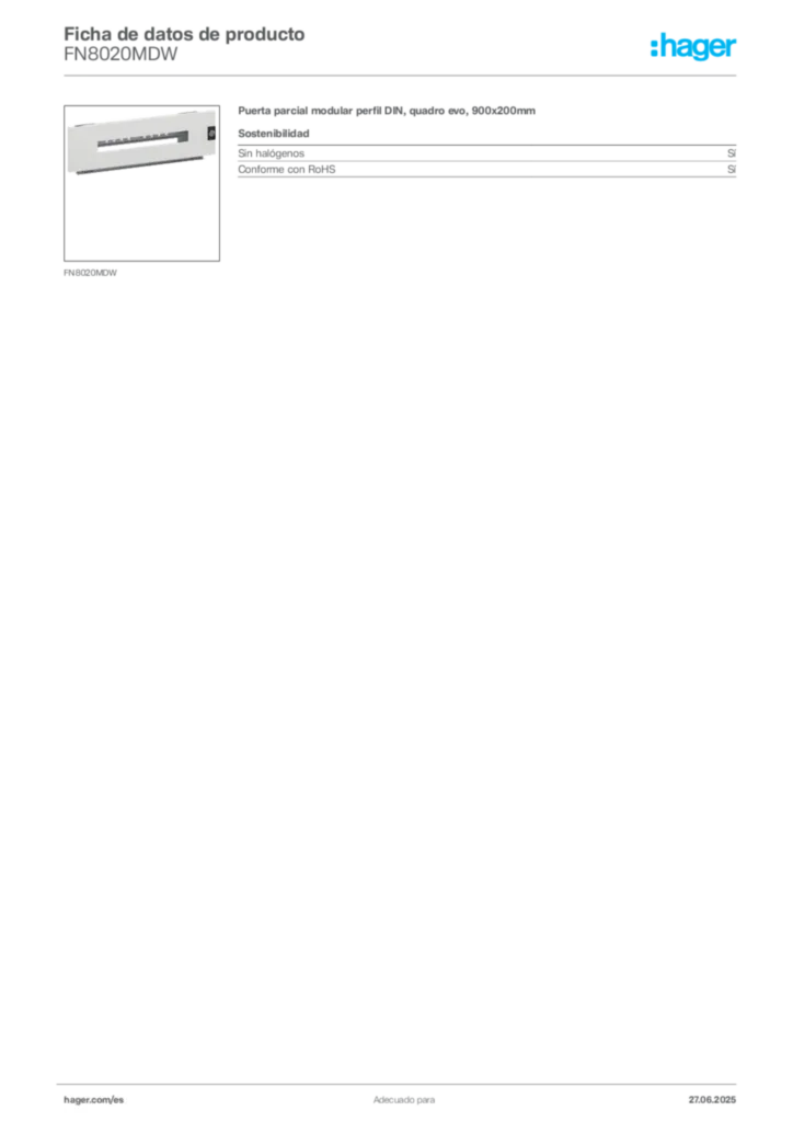 Imagen Hager Ficha de datos de producto FN8020MDW | Hager España