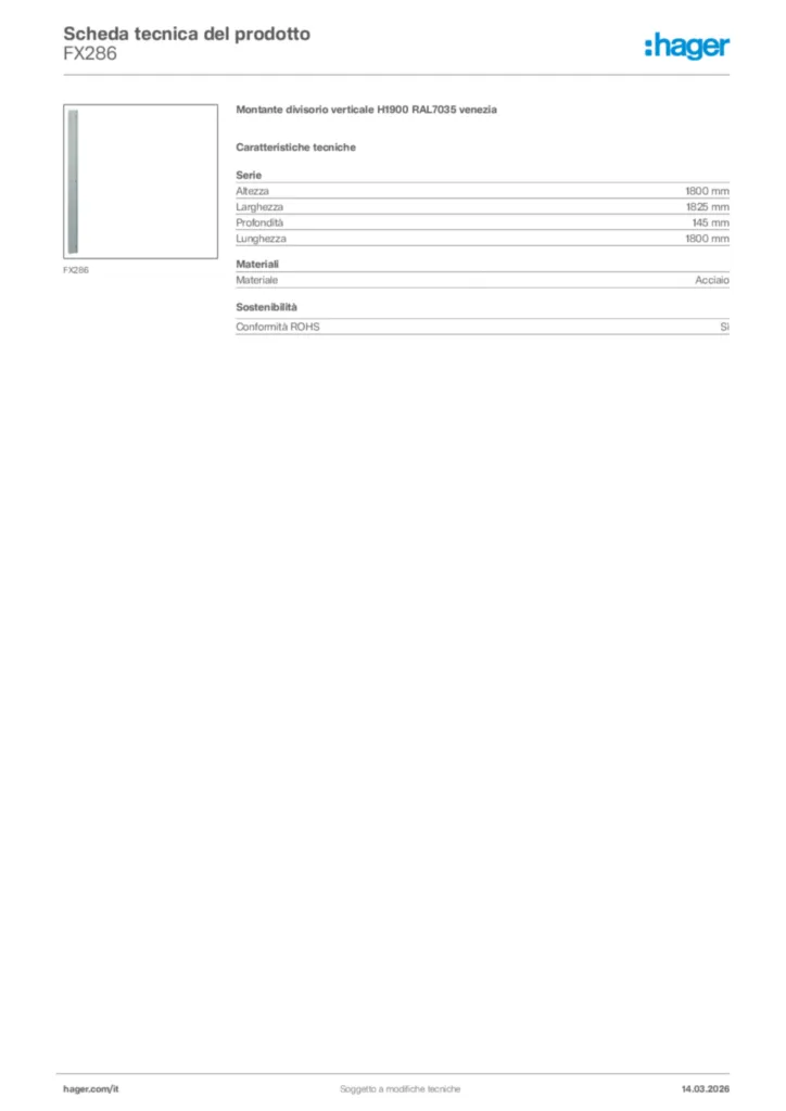 Immagine Hager Scheda tecnica del prodotto FX286 | Hager Italia
