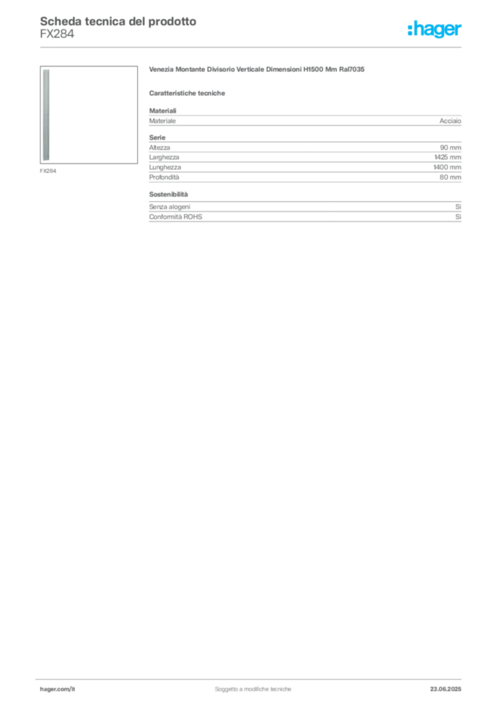 Immagine Hager Scheda tecnica del prodotto FX284 | Hager Italia
